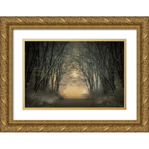 Winter Story Gold Ornate Wood Framed Art Print with Double Matting by Lia, Adela