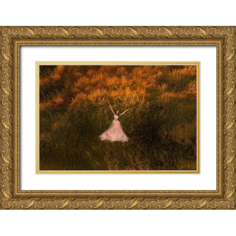 Natalia In The Field Gold Ornate Wood Framed Art Print with Double Matting by Darzi, Mike
