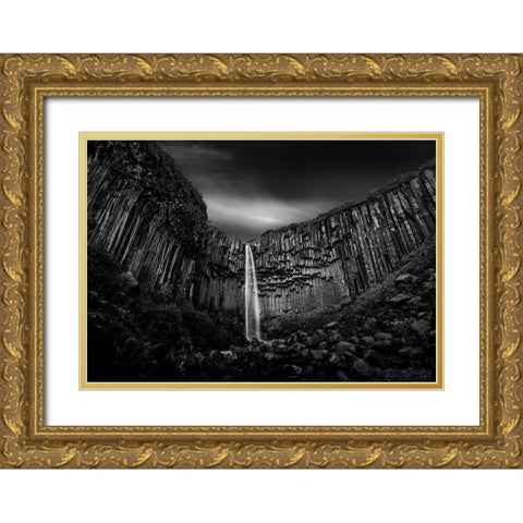 Svartifoss Waterfall Gold Ornate Wood Framed Art Print with Double Matting by Digalakis, George