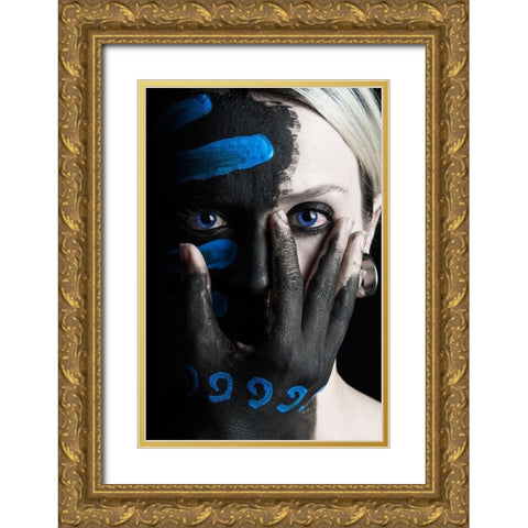 4 Elements - Water Gold Ornate Wood Framed Art Print with Double Matting by Paza May, Tim