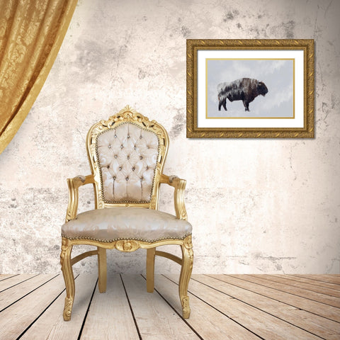 Bison - Double Exposure Gold Ornate Wood Framed Art Print with Double Matting by Beata, Angyalosi