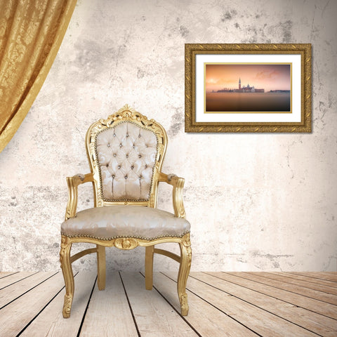 Venice Pink Sunrise Gold Ornate Wood Framed Art Print with Double Matting by Joanaduenas