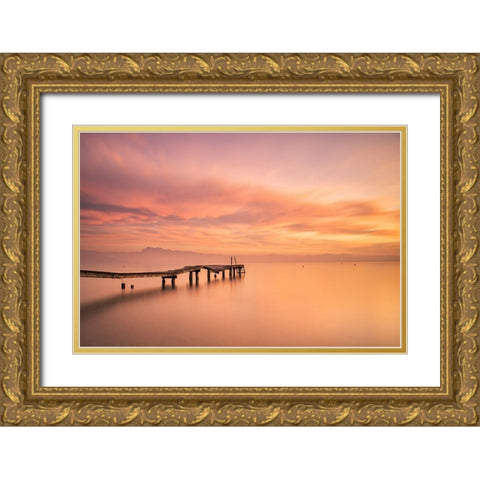 Garda Lake Gold Ornate Wood Framed Art Print with Double Matting by Simone, Aglioni