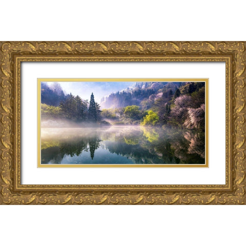Morning Calm Gold Ornate Wood Framed Art Print with Double Matting by Eom, Gwangseop