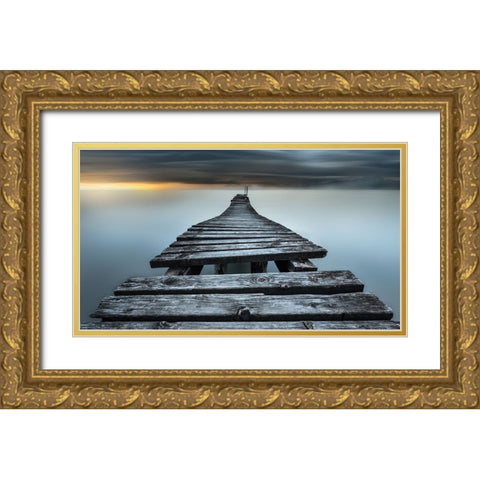 An Old Pier Gold Ornate Wood Framed Art Print with Double Matting by Rebustini, Luca