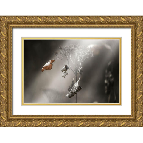 Withe Hydrangea Gold Ornate Wood Framed Art Print with Double Matting by Suzuki, Takashi