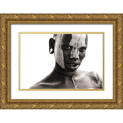 Mursi Face Gold Ornate Wood Framed Art Print with Double Matting by Yosifov, Svetlin