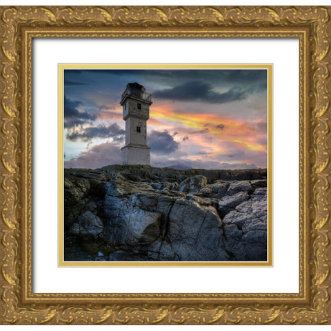 The Lighthouse Gold Ornate Wood Framed Art Print with Double Matting by Keller