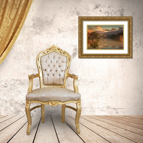 Lone Tree Not Alone Gold Ornate Wood Framed Art Print with Double Matting by Loong, Stanley