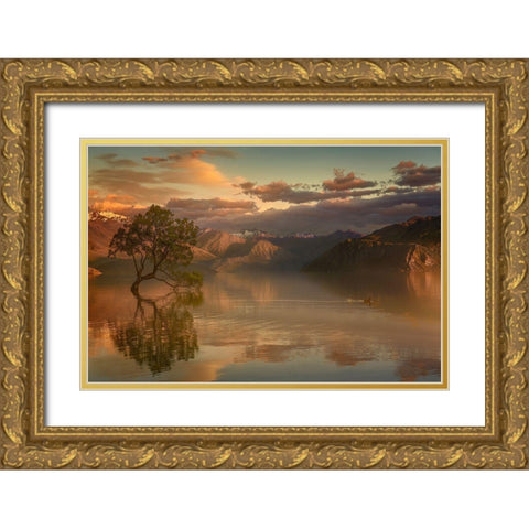 Lone Tree Not Alone Gold Ornate Wood Framed Art Print with Double Matting by Loong, Stanley