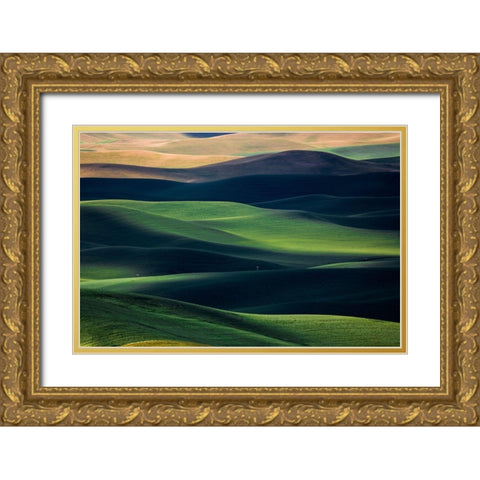 Flow Gold Ornate Wood Framed Art Print with Double Matting by Xu, Tony