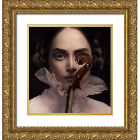 The Dark Violinist Gold Ornate Wood Framed Art Print with Double Matting by Naderi, Peyman