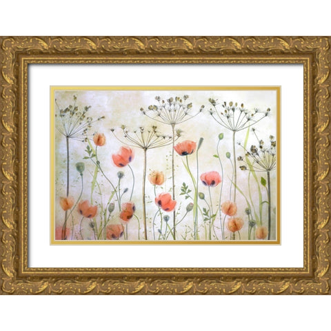 Poppy Meadow Gold Ornate Wood Framed Art Print with Double Matting by Disher, Mandy