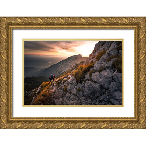 Sunset High Alpine Ride Gold Ornate Wood Framed Art Print with Double Matting by Bertoncelj, Sandi