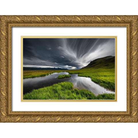 Stormy Iceland Lake Gold Ornate Wood Framed Art Print with Double Matting by Pelissier, Marc