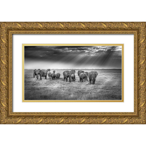 Breakfast With Pachyderms Gold Ornate Wood Framed Art Print with Double Matting by C. Sink, Jeffrey