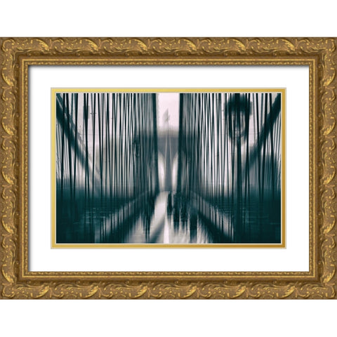 Brooklyn Bridge Gold Ornate Wood Framed Art Print with Double Matting by Hawerkamp, Hans-Wolfgang
