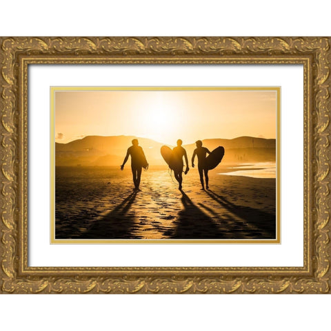 Surf Trio Gold Ornate Wood Framed Art Print with Double Matting by Pavlin, Miha
