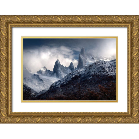 Fitz Roy Covered In Clouds Gold Ornate Wood Framed Art Print with Double Matting by S, Christian