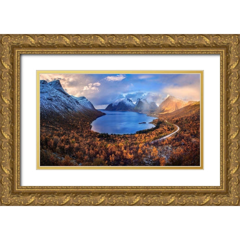 Autumn In Senja Gold Ornate Wood Framed Art Print with Double Matting by Xu, Mei