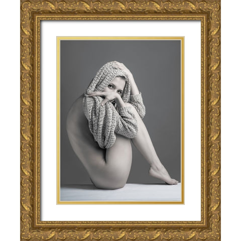 A Girl With Scarf Gold Ornate Wood Framed Art Print with Double Matting by Valevicius, Aurimas