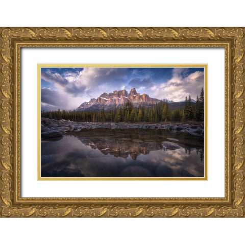 Castle Mountain Gold Ornate Wood Framed Art Print with Double Matting by F. Turienzo, Carlos