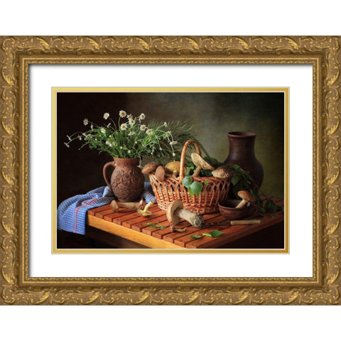 Still Life With Mushrooms Gold Ornate Wood Framed Art Print with Double Matting by Skorokhod, Tatyana