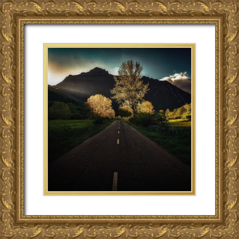 Sunset On The Road Gold Ornate Wood Framed Art Print with Double Matting by Antonio Cobo, Marco