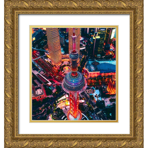 Oriental Pearl Tower Gold Ornate Wood Framed Art Print with Double Matting by Chiriaco, Carmine