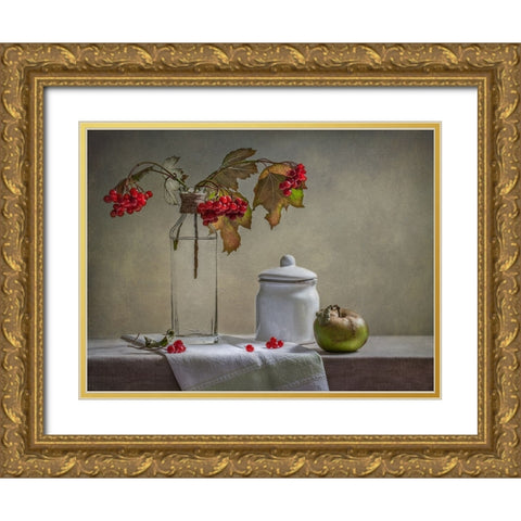 Still Life With Small White Jar Gold Ornate Wood Framed Art Print with Double Matting by Karpova, Inna