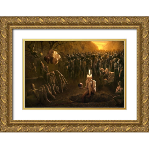 Happy Birthday Gold Ornate Wood Framed Art Print with Double Matting by Kiciak, Christophe