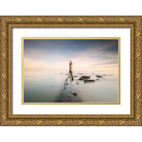 Lighthouse Gold Ornate Wood Framed Art Print with Double Matting by Beut, Jose