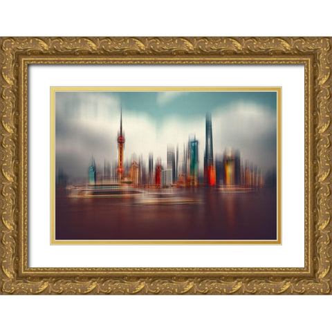 Colors Of Shanghai Gold Ornate Wood Framed Art Print with Double Matting by Chiriaco, Carmine