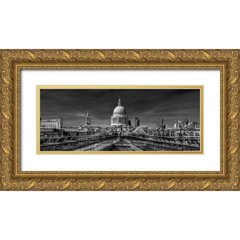 The Cathedral And The Millennium Bridge Gold Ornate Wood Framed Art Print with Double Matting by El Assy, Nader