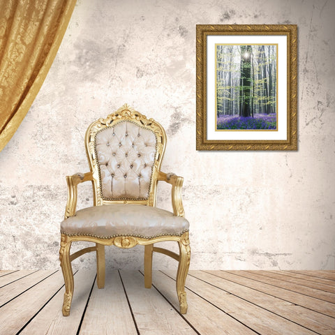 Sun Between Trees Gold Ornate Wood Framed Art Print with Double Matting by Muqa, Burim