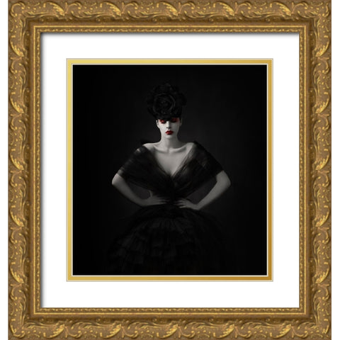 The Black Rose.... Gold Ornate Wood Framed Art Print with Double Matting by Sanchez, Alfredo