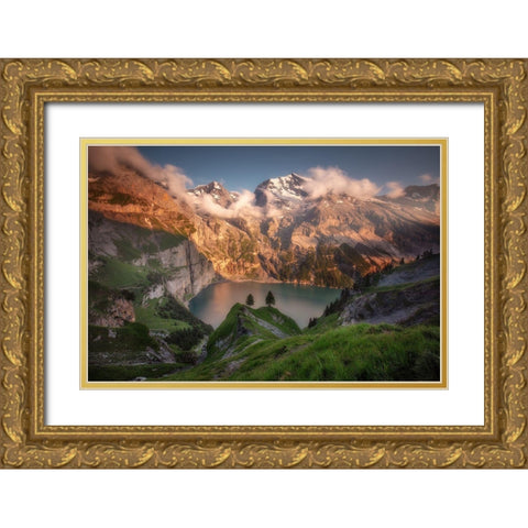 Oeschinensee Gold Ornate Wood Framed Art Print with Double Matting by Beresford Harris, Richard