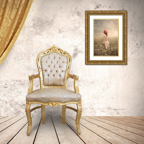 Field In Pastel Gold Ornate Wood Framed Art Print with Double Matting by Neer, Ildiko
