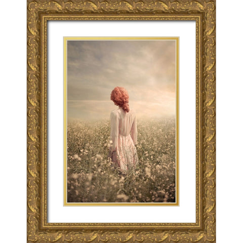 Field In Pastel Gold Ornate Wood Framed Art Print with Double Matting by Neer, Ildiko