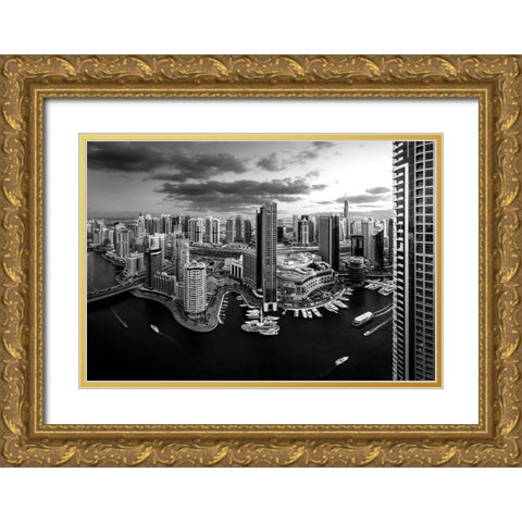 Dubai Marina Gold Ornate Wood Framed Art Print with Double Matting by Jamal, Khalid
