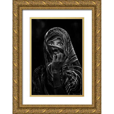 Street Portrait In A Village Close To Delhi Gold Ornate Wood Framed Art Print with Double Matting by Cavalli, Giovanni