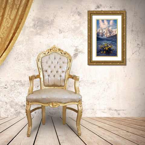 Snow Mountain Camomile A??Accappc??EÂ?A?? Gold Ornate Wood Framed Art Print with Double Matting by Qiye
