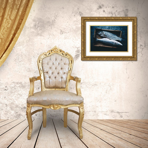 Two Fishes Gold Ornate Wood Framed Art Print with Double Matting by Karina, Aleksandrova