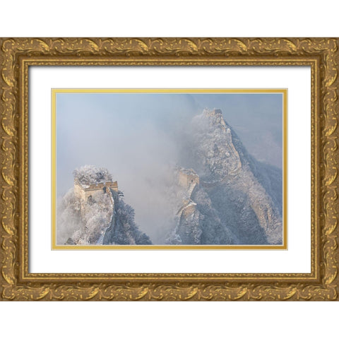 The Great Wall Snowstorm Gold Ornate Wood Framed Art Print with Double Matting by Simoon