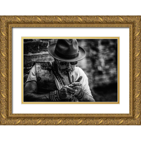 Its That Ole Devil Called Smoke Again ...... Gold Ornate Wood Framed Art Print with Double Matting by gNo