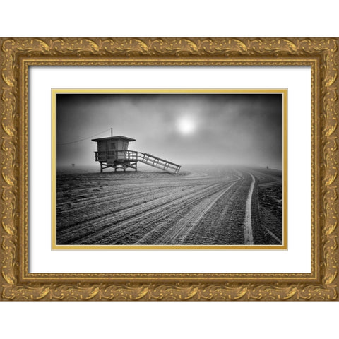 Fog On The Beach - Santa Monica-California Gold Ornate Wood Framed Art Print with Double Matting by Froyda, Martin