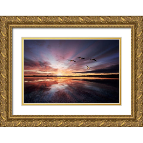 Morning Mood.. Gold Ornate Wood Framed Art Print with Double Matting by Londal, Leif