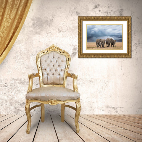 Elephant Walk Gold Ornate Wood Framed Art Print with Double Matting by Doyle, Renee