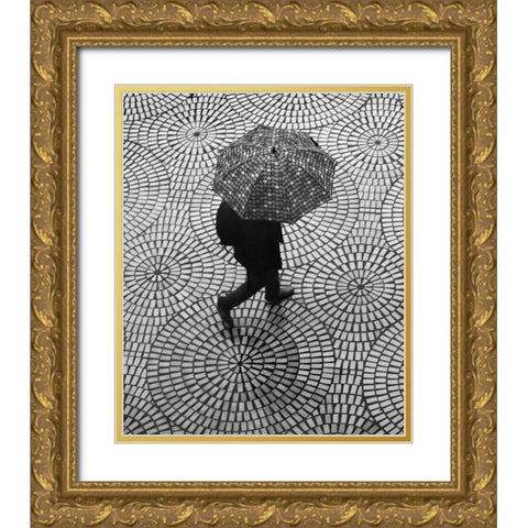 Rainy Day Patterns On The Embarcadero Gold Ornate Wood Framed Art Print with Double Matting by Wechsler, Robin