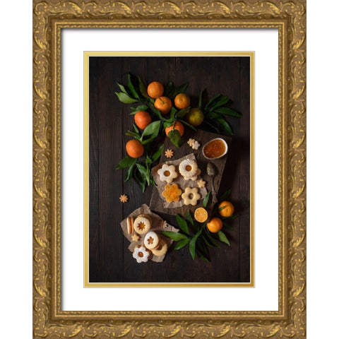 Mandarin Linzer Cookies Gold Ornate Wood Framed Art Print with Double Matting by Popescu, Diana